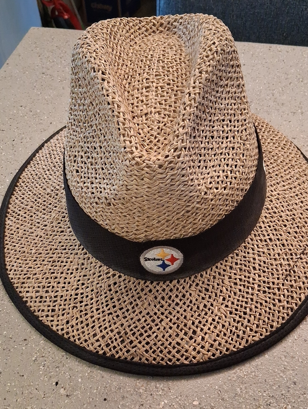 NFL Straw Fedora Hat with Black Band and Tan Weave